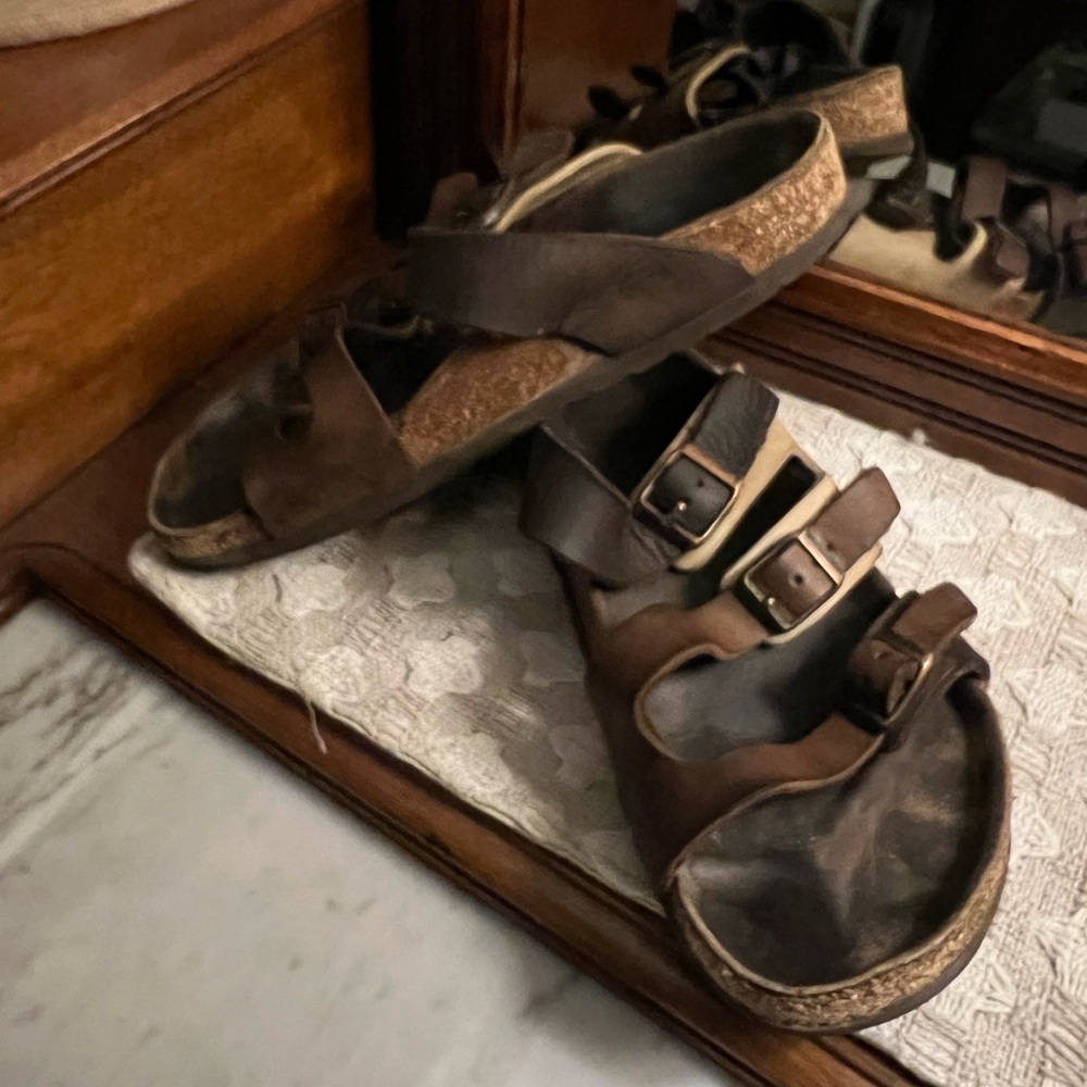 BIRKENSTOCK Classic Florida Soft Footbed Leather Sandals Brown Cream Wms Sz 6.5
